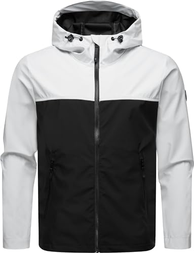 Ragwear Ultra-leichte Herren Übergangsjacke Kurze Softshelljacke wasserdicht (Wassersäule: 11.000 mm) mit Kapuze im Colour-Blocking-Look Shellwie Block YOUMODO White Gr. M von Ragwear