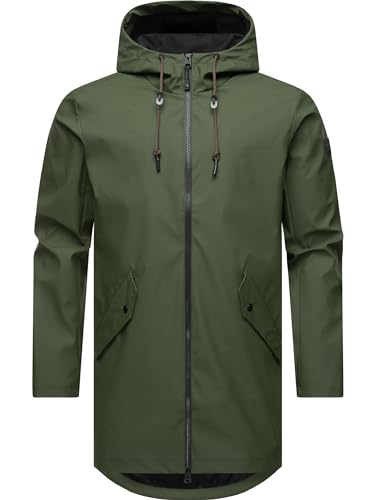 Ragwear Ultra-leichte Herren Übergangsjacke lang Regenmantel wasserdicht mit geschweißten Nähten und großer Kapuze Shellwie Dark Olive Gr. 4XL von Ragwear