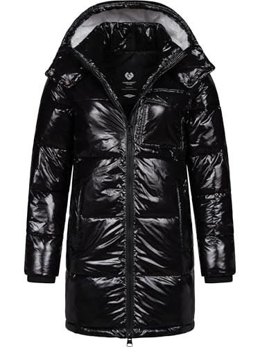 Ragwear Warmer Damen Wintermantel Shiny Steppmantel aus glänzendem Material mit Kapuze Roobie Long YOUMODO Black Gr. 3XL von Ragwear