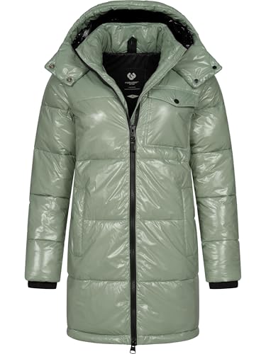 Ragwear Warmer Damen Wintermantel Shiny Steppmantel aus glänzendem Material mit Kapuze Roobie Long YOUMODO Dusty Green Gr. M von Ragwear