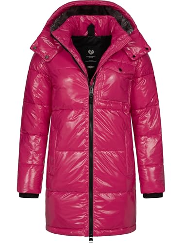 Ragwear Warmer Damen Wintermantel Shiny Steppmantel aus glänzendem Material mit Kapuze Roobie Long YOUMODO Fuchsia Gr. S von Ragwear