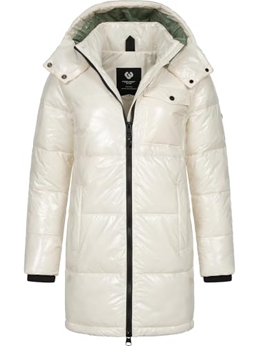 Ragwear Warmer Damen Wintermantel Shiny Steppmantel aus glänzendem Material mit Kapuze Roobie Long YOUMODO Off White Gr. 3XL von Ragwear