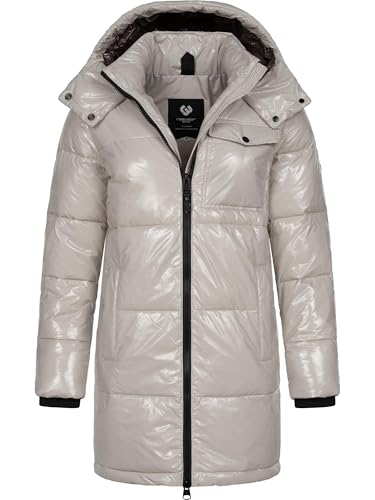 Ragwear Warmer Damen Wintermantel Shiny Steppmantel aus glänzendem Material mit Kapuze Roobie Long YOUMODO Zinc Gr. XXL von Ragwear