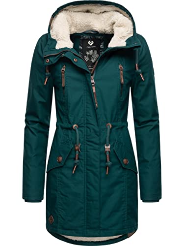 Ragwear warmer Damen Winterparka lang mit Teddyfell-Kapuze Elsie Dark Green22 Gr. XL von Ragwear