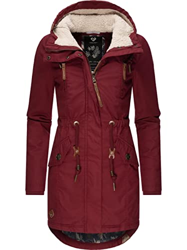 Ragwear Warmer Damen Winterparka lang mit Teddyfell-Kapuze Elsie Wine Red21 Gr. S von Ragwear