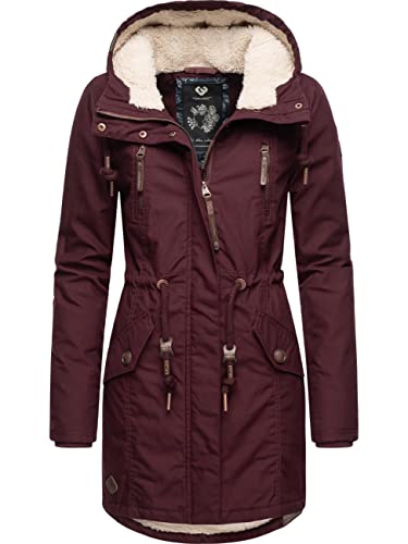 Ragwear Warmer Damen Winterparka lang mit Teddyfell-Kapuze Elsie Wine Red22 Gr. 3XL von Ragwear