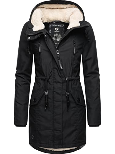 Ragwear Warmer Damen Winterparka lang mit Teddyfell-Kapuze Elsie Black22 Gr. L von Ragwear