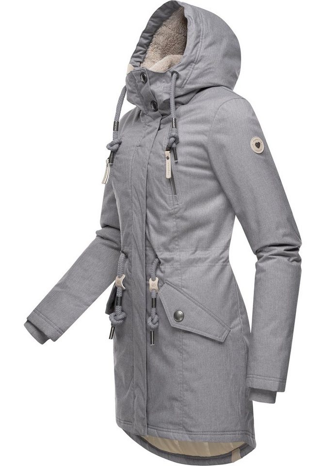 Ragwear Wintermantel Elsie Melange wasserdichter Winterparka mit Kapuze und Teddyfleece von Ragwear