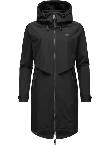 Ragwear langer oversized Damen Übergangsmantel atmungsaktiver und wasserdichter Parka (Wassersäule 11.000mm) mit Kapuze Frodik YOUMODO Black Gr. M von Ragwear