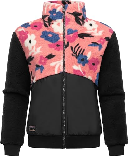 Ragwear leichte Damen Fleecejacke Kurze Teddyfleece-Jacke warm Plüschjacke mit Blumen-Muster Madaras Flower Coral Gr. XXL von Ragwear