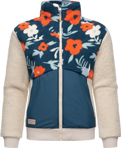 Ragwear leichte Damen Fleecejacke Kurze Teddyfleece-Jacke warm Plüschjacke mit Blumen-Muster Madaras Flower Petrol Gr. 4XL von Ragwear