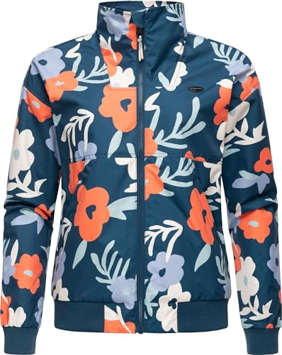 Ragwear leichte wasserdichte Damen Oversize Übergangsjacke kurz mit modischem Allover-Print Goona Print YOUMODO Petrol Gr. M von Ragwear
