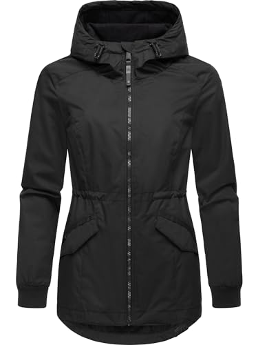 Ragwear leichte Damen Übergangsjacke Kurze wasserdichte Outdoorjacke mit Taillenzugband und Kapuze Dowey A YOUMODO Black Gr. XL von Ragwear