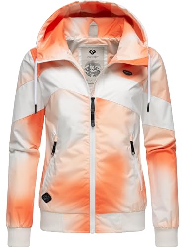 Ragwear leichte wasserdichte Damen Übergangsjacke kurz im Colourblocking-Look mit Farbverlauf und Kapuze Nuggie Block Ombre Intl Orange24 Gr. L von Ragwear