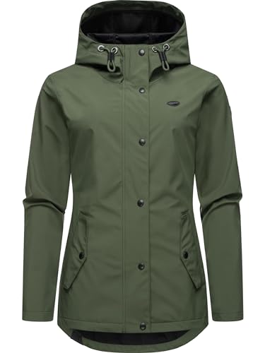 Ragwear leichte Damen Übergangsjacke kurz wasserdicht (Wassersäule: 11.000mm) und atmungsaktiv Softshelljacke mit Kapuze Margge Shell YOUMODO Dark Olive Gr. L von Ragwear