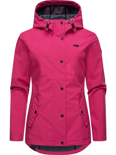 Ragwear leichte Damen Übergangsjacke kurz wasserdicht (Wassersäule: 11.000mm) und atmungsaktiv Softshelljacke mit Kapuze Margge Shell YOUMODO Magenta Gr. S von Ragwear