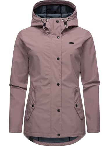 Ragwear leichte Damen Übergangsjacke kurz wasserdicht (Wassersäule: 11.000mm) und atmungsaktiv Softshelljacke mit Kapuze Margge Shell YOUMODO Mauve Gr. L von Ragwear