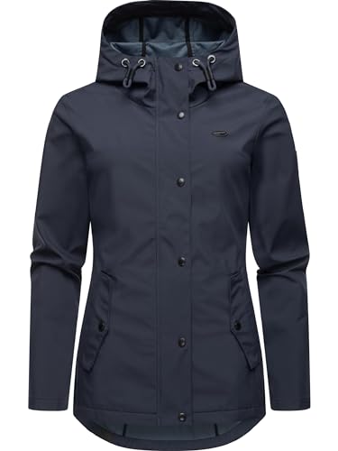 Ragwear leichte Damen Übergangsjacke kurz wasserdicht (Wassersäule: 11.000mm) und atmungsaktiv Softshelljacke mit Kapuze Margge Shell YOUMODO Navy Gr. 3XL von Ragwear