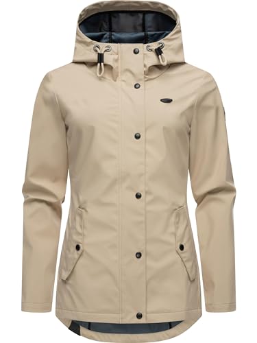 Ragwear leichte Damen Übergangsjacke kurz wasserdicht (Wassersäule: 11.000mm) und atmungsaktiv Softshelljacke mit Kapuze Margge Shell YOUMODO Sand Gr. L von Ragwear