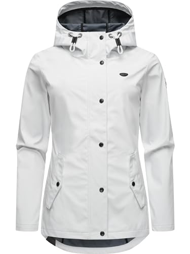 Ragwear leichte Damen Übergangsjacke kurz wasserdicht (Wassersäule: 11.000mm) und atmungsaktiv Softshelljacke mit Kapuze Margge Shell YOUMODO White Gr. XL von Ragwear
