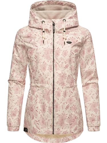 Ragwear leichte Damen Übergangsjacke wasserdichte Outdoorjacke mit floralem Allover-Print und Kapuze Dankka Spring YOUMODO Light Pink Gr. M von Ragwear