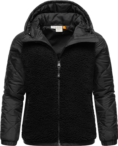 Ragwear warme Damen Übergangsjacke Hybrid-Plüschjacke kurz mit gesteppten Ärmeln und Kapuze Leeloo Black Gr. 4XL von Ragwear