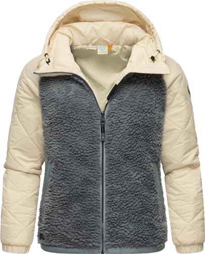 Ragwear warme Damen Übergangsjacke Hybrid-Plüschjacke kurz mit gesteppten Ärmeln und Kapuze Leeloo Bone Blocked Gr. M von Ragwear