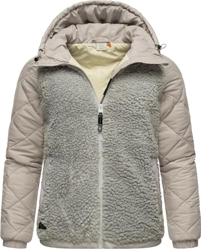 Ragwear warme Damen Übergangsjacke Hybrid-Plüschjacke kurz mit gesteppten Ärmeln und Kapuze Leeloo Bone Gr. L von Ragwear