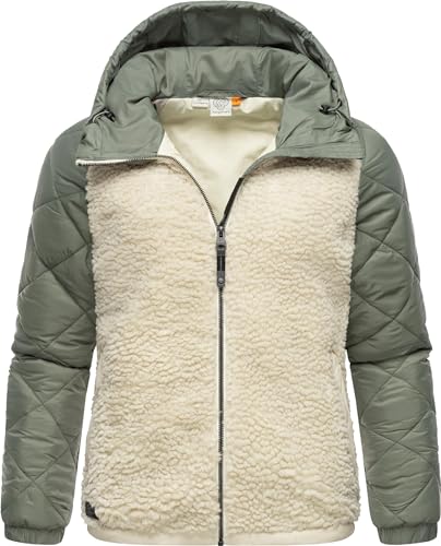 Ragwear warme Damen Übergangsjacke Hybrid-Plüschjacke kurz mit gesteppten Ärmeln und Kapuze Leeloo Ecru Blocked Gr. M von Ragwear