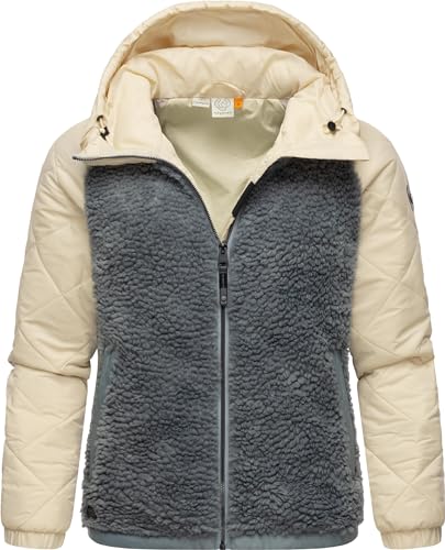 Ragwear warme Damen Übergangsjacke Hybrid-Plüschjacke kurz mit gesteppten Ärmeln und Kapuze Leeloo Grey Blocked Gr. XS von Ragwear