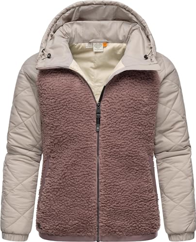 Ragwear warme Damen Übergangsjacke Hybrid-Plüschjacke kurz mit gesteppten Ärmeln und Kapuze Leeloo Mauve Blocked Gr. XS von Ragwear