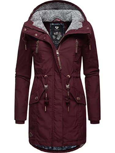 Ragwear warmer Damen Winterparka lang mit Teddyfell-Kapuze Elsie Wine Red022 Gr. S von Ragwear