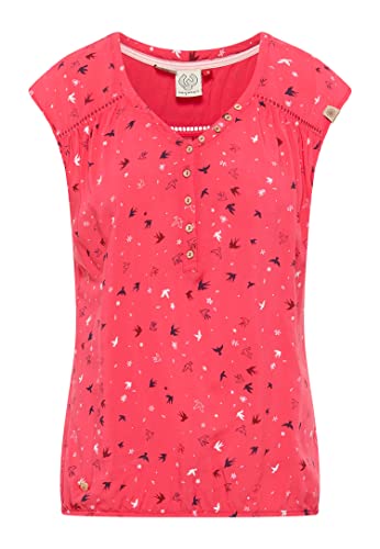 Ragwear SALTTY A Damen Frauen T-Shirt V-Ausschnitt,Shirt,Oberteil,Blusen-Shirt,Sommerbluse,ärmellos,Knopfleiste,Rot,XL von Ragwear