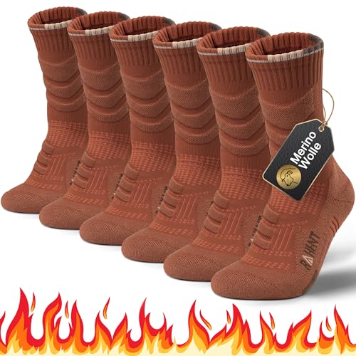 Rahhint 3 Paar Merino Wolle Wandersocken Anti-Blasen Trekking Socken Kompressionssocken Thermosocken Gepolstert Laufsocken Sportsocken für Herren, Damen & Kinder von Rahhint