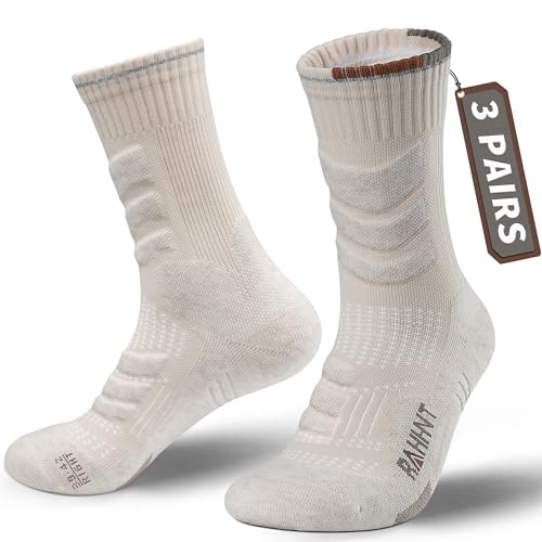 Rahhint Merino Wandersocken Wolle Trekkingsocken für Herren Damen Anti-Blasen Gepolstert Atmungsaktive Wasserfeste Kompression Sportsocken Laufsocken von Rahhint