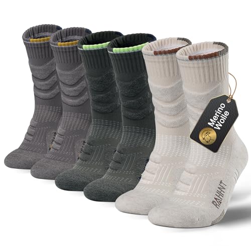 Rahhint 3 Paar Merino Wolle Wandersocken Anti-Blasen Trekking Socken Kompressionssocken Thermosocken Gepolstert Laufsocken Sportsocken für Herren, Damen & Kinder von Rahhint