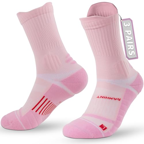 Rahhint Coolmax Kompression Laufsocken Damen Crew lange Anti-Blasen Atmungsaktive Wandersocken Summer Knöchelschutz Nahtlose mit TAB-Design 3 Pack von Rahhint