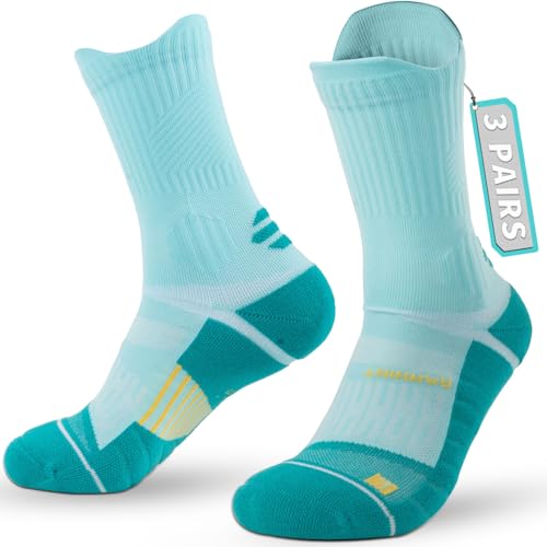 Rahhint Coolmax Laufsocken Damen Halbhoch Anti-Blasen-socken Kompressions Sportsocken Knöchelschutz Nahtlose Jogging Strümpfe mit TAB-Design 3 Pack von Rahhint