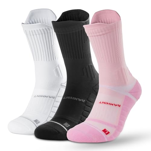 Rahhint Coolmax Laufsocken Damen Halbhoch Anti-Blasen-socken Kompressions Sportsocken Knöchelschutz Nahtlose Jogging Strümpfe mit TAB-Design 3 Pack von Rahhint