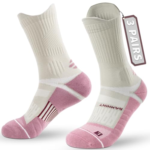 Rahhint Coolmax Laufsocken Damen Halbhoch Anti-Blasen-socken Kompressions Sportsocken Knöchelschutz Nahtlose Jogging Strümpfe mit TAB-Design 3 Pack von Rahhint