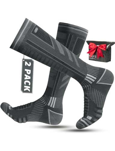 Rahhint Merinowolle Kompressions Skisocken für Herren, Damen und Jugendliche, Thermo Wintersocken Wandersocken mit Polsterung Kniestrümpfe, Größe 35-51, (2Paar) von Rahhint