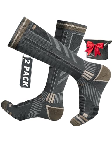 Rahhint Merinowolle Kompressions Skisocken für Herren, Damen und Jugendliche, Thermo Wintersocken Wandersocken mit Polsterung Kniestrümpfe, Größe 35-51, (2Paar) von Rahhint