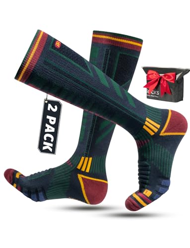 Rahhint Merinowolle Kompressions Skisocken für Herren, Damen und Jugendliche, Thermo Wintersocken Wandersocken mit Polsterung Kniestrümpfe, Größe 35-51, (2Paar) von Rahhint