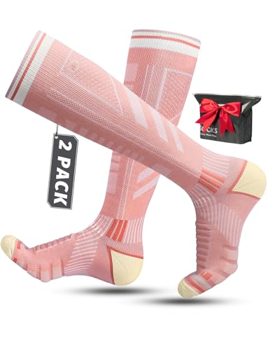 Rahhint Merinowolle Kompressions Skisocken für Herren, Damen und Jugendliche, Thermo Wintersocken Wandersocken mit Polsterung Kniestrümpfe, Größe 35-51, (2Paar) von Rahhint