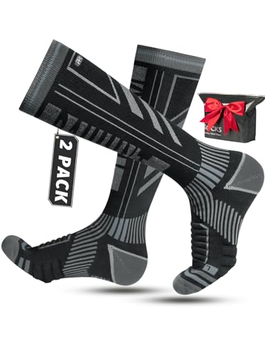 Rahhint Merinowolle Kompressions Skisocken für Herren, Damen und Jugendliche, Thermo Wintersocken Wandersocken mit Polsterung Kniestrümpfe, Größe 35-51, (2Paar) von Rahhint