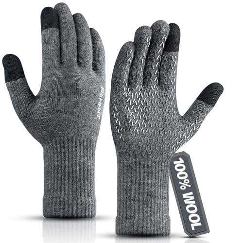 Rahhint Merinowolle Thermohandschuhe Herren Damen Touchscreen Winterhandschuhe Warme Anti-Rutsch Strickhandschuhe mit Nickerchenfutter für Laufen Radfahren Autofahren Arbeiten Outdoor Geschenk von Rahhint