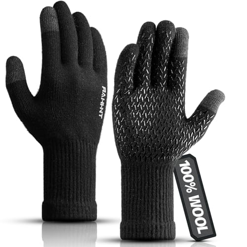 Rahhint Merinowolle Thermohandschuhe Herren Damen Touchscreen Winterhandschuhe Warme Anti-Rutsch Strickhandschuhe mit Nickerchenfutter für Laufen Radfahren Autofahren Arbeiten Outdoor Geschenk von Rahhint