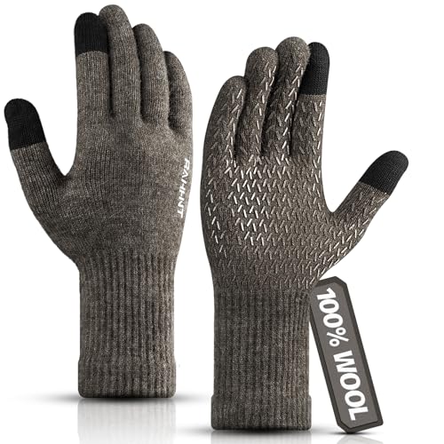 Rahhint Merinowolle Thermohandschuhe Herren Damen Touchscreen Winterhandschuhe Warme Anti-Rutsch Strickhandschuhe mit Nickerchenfutter für Laufen Radfahren Autofahren Arbeiten Outdoor Geschenk von Rahhint