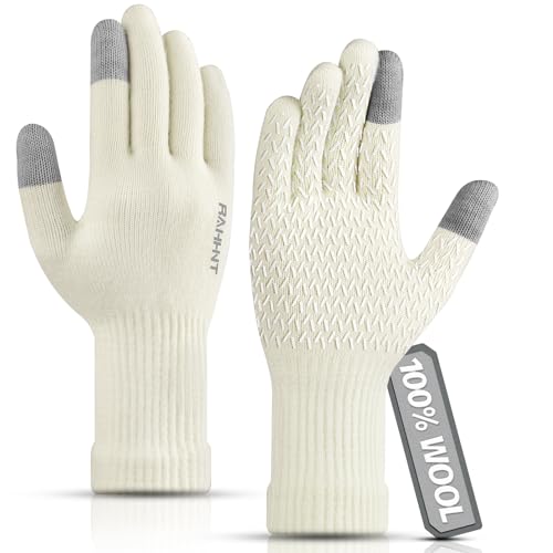 Rahhint Merinowolle Thermohandschuhe Herren Damen Touchscreen Winterhandschuhe Warme Anti-Rutsch Strickhandschuhe mit Nickerchenfutter für Laufen Radfahren Autofahren Arbeiten Outdoor Geschenk von Rahhint