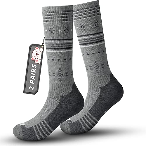 Skisocken Kinder Merinowolle Socken Jungen Mädchen, OTC Streifen Design Dick Gepolstert Knie Hoch Atmungsaktive Warme Compression Kinder Socken für Winter Outdoor-Sportarten 1Paar/2Paar von Rahhint